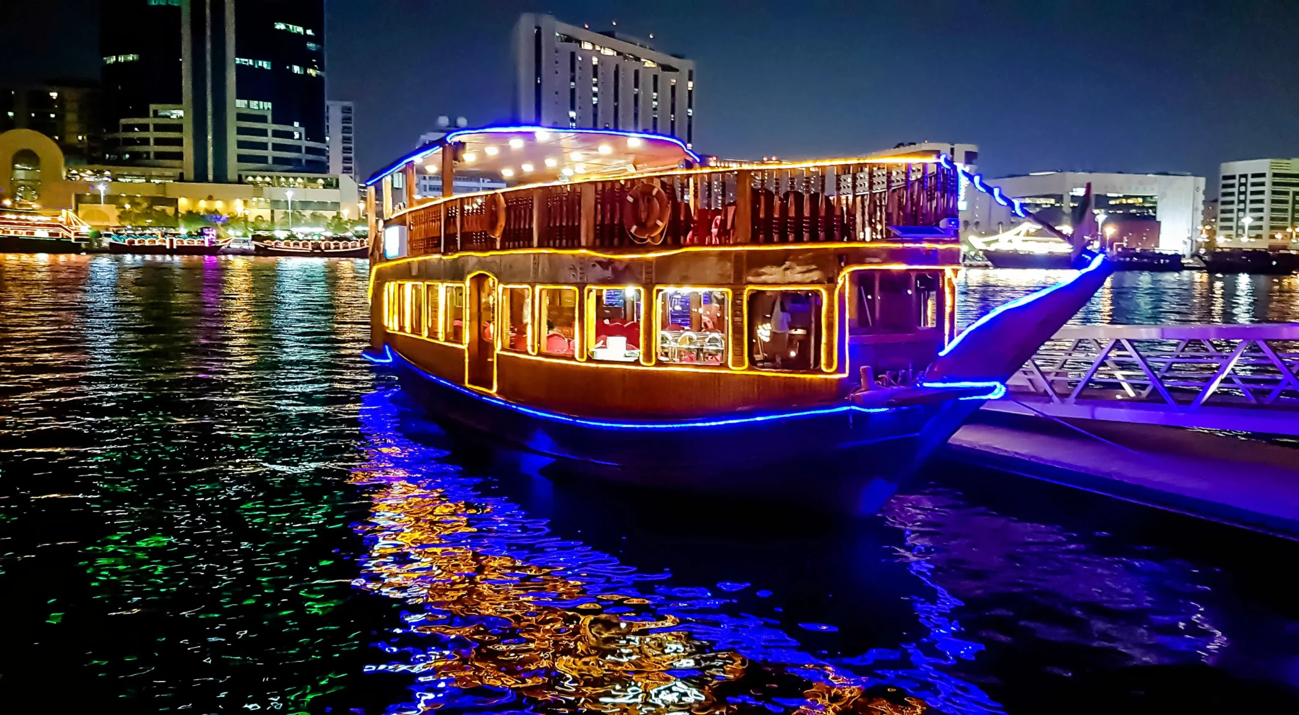 Enjoy live cooking, buffet & Tanoura dance with views of Dubai skyline.